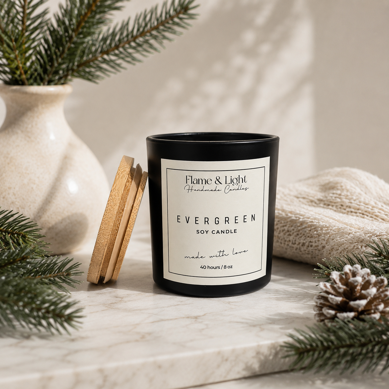 Evergreen Candle 8oz. (Black Jar)