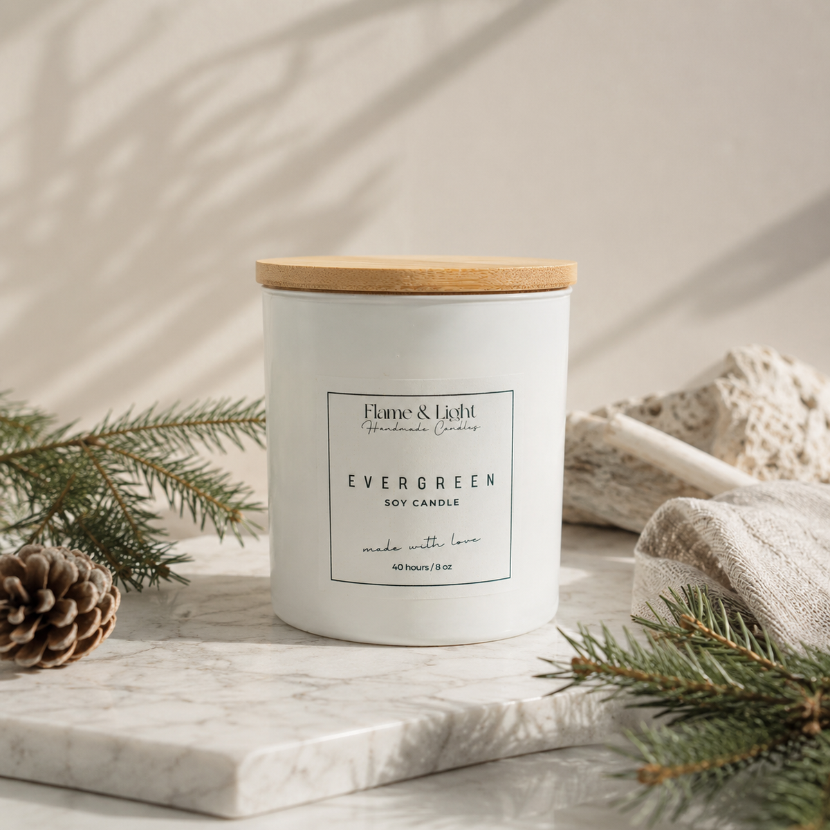 Evergreen Candle 8oz. (White Jar)