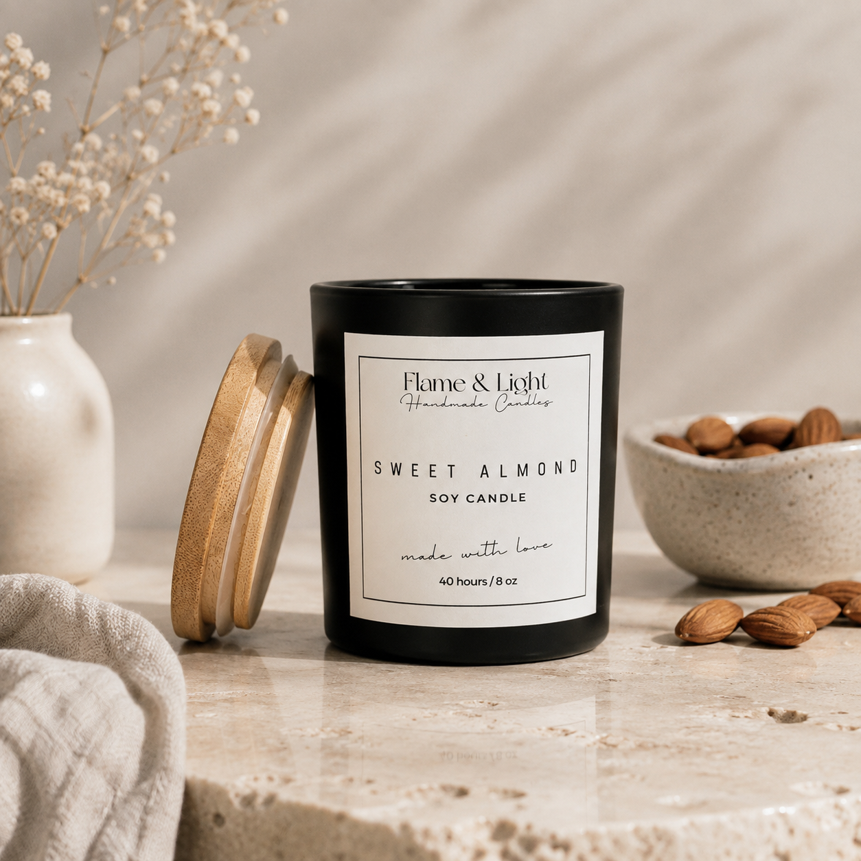 Sweet Almond Candle 8oz. (Black Jar)
